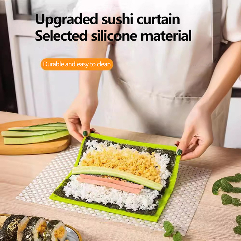 Sushi Mat Bamboo - แผ่นม้วนซูชิเลียนแบบไม้ไผ่ 1 ชิ้น ทำจากซิลิโคนเกรดอาหาร ไม่ติดอาหาร ใช้สำหรับม้วนซูชิ
