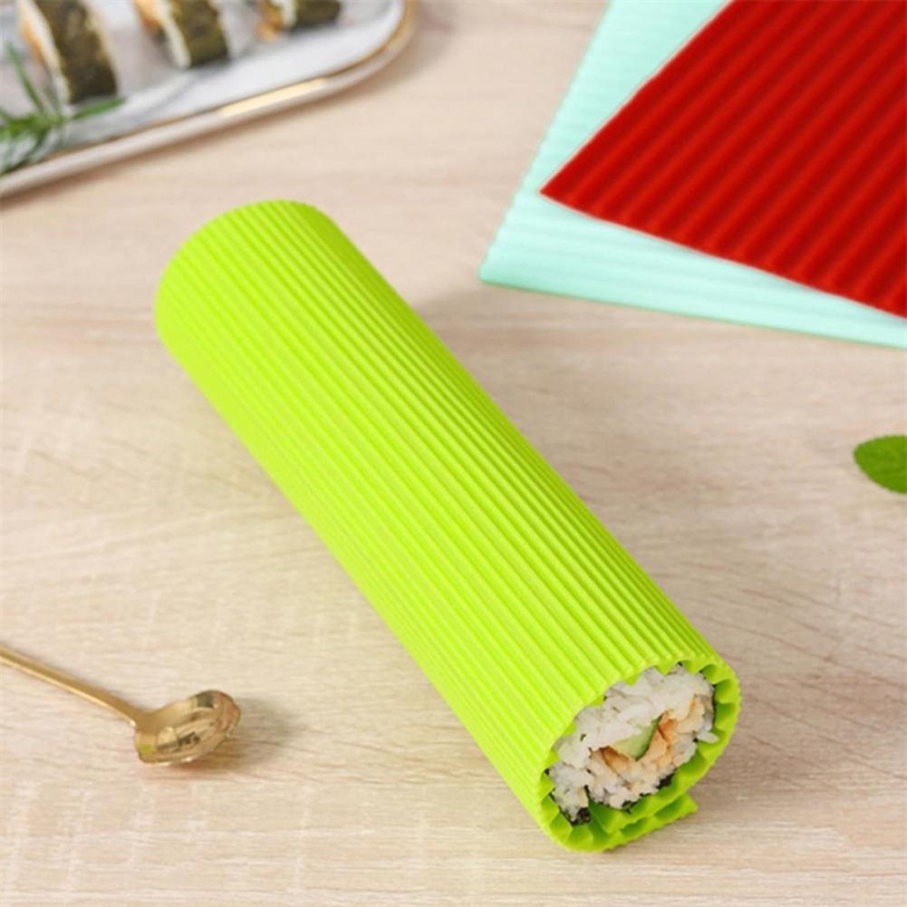 Sushi Mat Bamboo - แม่พิมพ์ซูชิแบบม้วนมือ อุปกรณ์ทำซูชิระดับมืออาชีพ แผ่นซิลิโคนสำหรับม้วนซูชิ ลายไม้ไผ่ ชุดแม่พิมพ์ซูชิแบบไม่ติดกระทะ