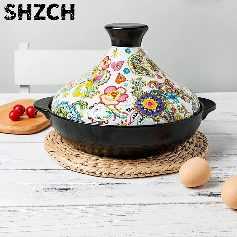 Tagine Clay Pot - หม้อดินเผาเซรามิก 2 ลิตร สำหรับทำอาหารประเภทตุ๋น ทนความร้อนสูง ใช้กับเตาแก๊สได้