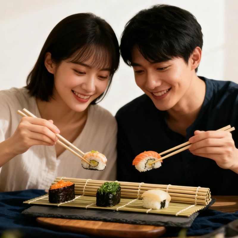 Sushi Mat Bamboo - แผ่นไม้ไผ่ธรรมชาติสำหรับทำซูชิ แผ่นม้วนซูชิทรงสี่เหลี่ยม แผ่นม้วนซูชิไม้ไผ่สีเขียว ชุดทำซูชิ อุปกรณ์ทำซูชิ สำหรับใช้ในครัว