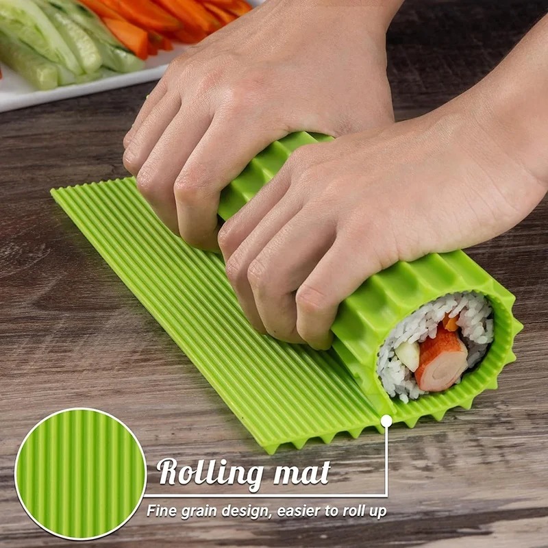 Sushi Mat Bamboo - แผ่นซิลิโคนทำซูชิลายไม้ไผ่, อุปกรณ์ม้วนซูชิแบบพกพา ป้องกันเชื้อรา, ใช้งานง่าย ทำความสะอาดง่าย