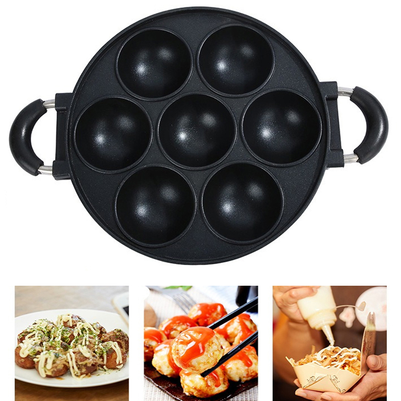 Crepe Pan Nonstick - ถาดทำเค้กเหล็กหล่อ7หลุมกระทะทำไข่เจียวทำอาหารหม้ออาหารไม่ติดกระทะทำอาหารเช้าแม่พิมพ์เค้กพายเครื่องครัว