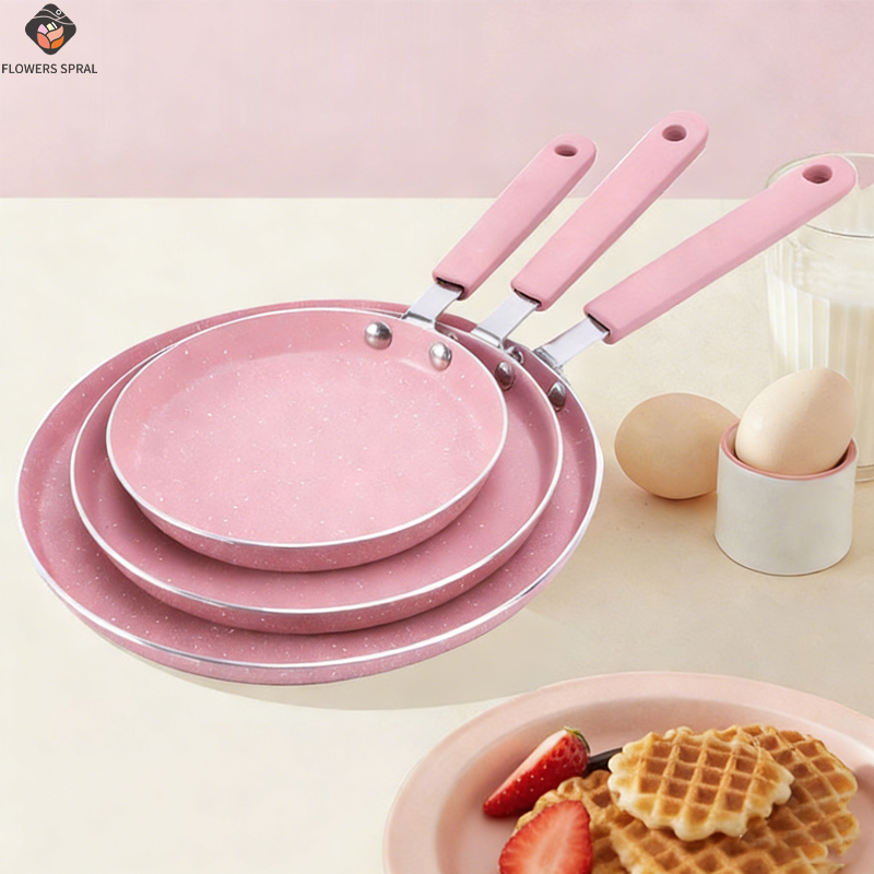 Crepe Pan Nonstick - กระทะทอดสีชมพูแบบไม่ติด 1 ใบ สำหรับทอดสเต็ก ไข่ เบคอน