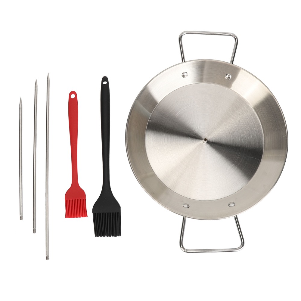 Paella Pan Steel - ชุดเหล็กเสียบย่างสเตนเลสสตีลทรงกระบอกสีเงิน พร้อมฐานยึดแบบถอดได้ ปลายแหลม ขัดเงา สำหรับย่างชาวาหร์มาและอัลปาสตอร์