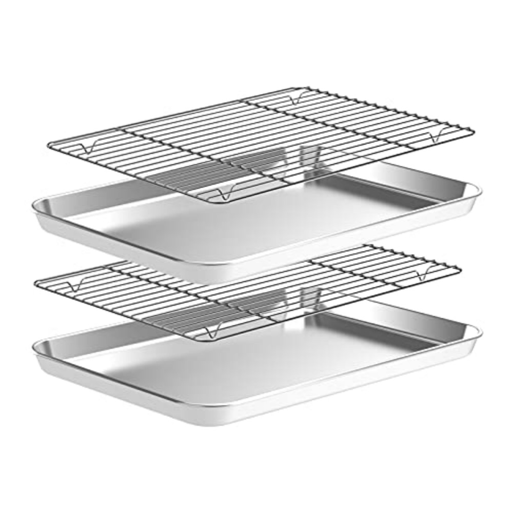 Paella Pan Steel - ชุดถาดอบสแตนเลส 2 ชิ้น พร้อมตะแกรงระบายความร้อน ปลอดสารพิษ ทนทาน