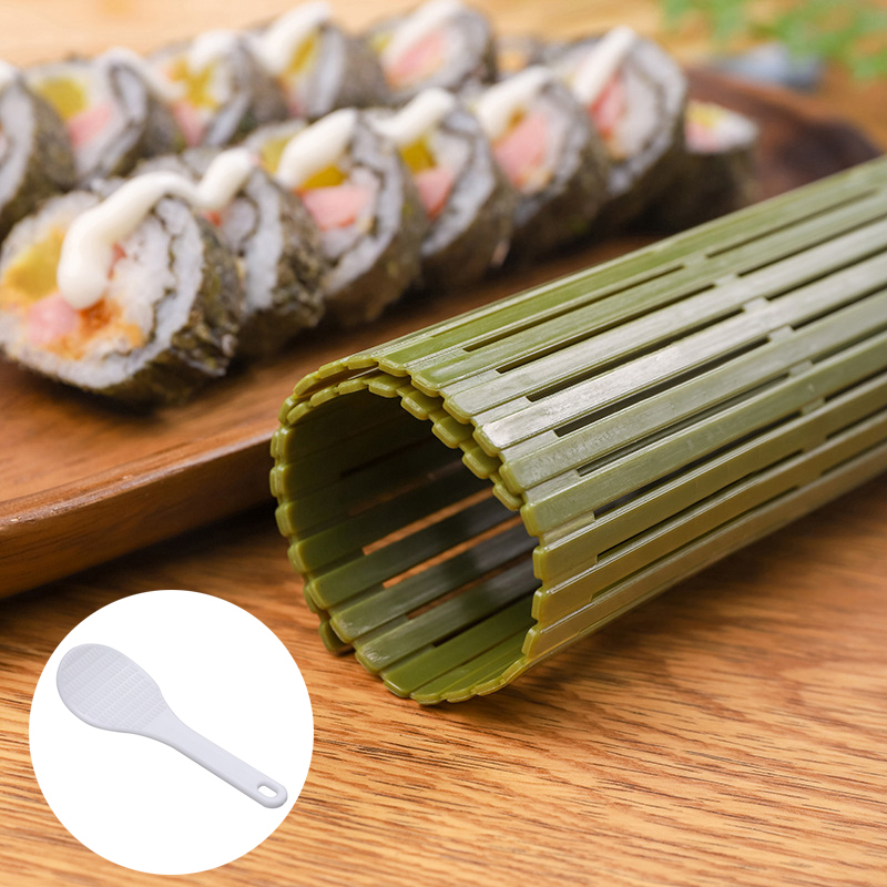 Sushi Mat Bamboo - เครื่องทำซูชิม้วนซูชิ kimbap ปั้นข้าวทำจากพลาสติกสีเขียวขนาดใหญ่อุปกรณ์ทำซูชิแบบทำมือใช้ในครัวบ้าน