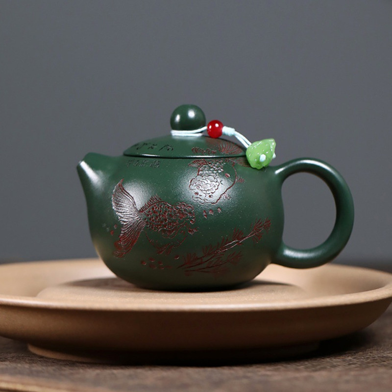 Tagine Clay Pot - จีน Yixing กาน้ําชาดินสีม่วง Handmade ปลารูปแบบ Xishi