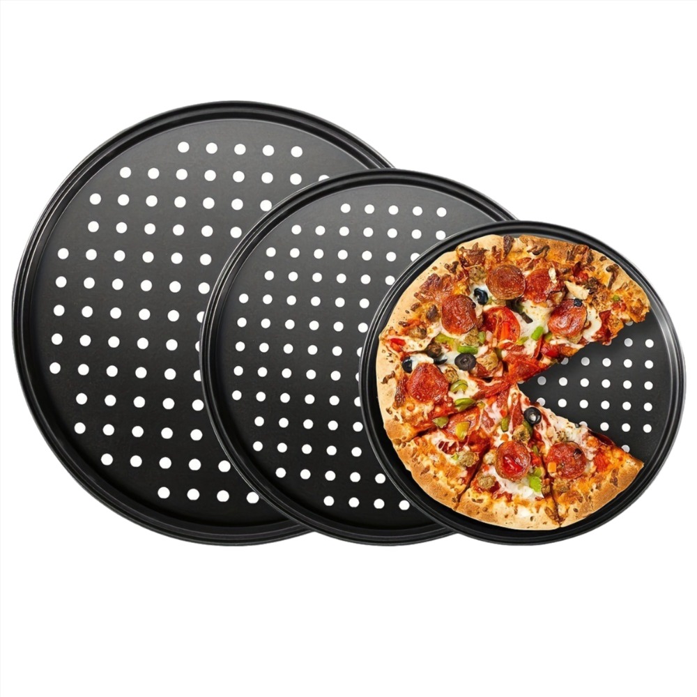 Paella Pan Steel - ชุดถาดพิซซ่าเหล็กกล้าคาร์บอนแบบมีรู ไม่ติดกระทะ ใช้งานได้หลากหลาย ขนาด 9/10/11/12/14 นิ้ว